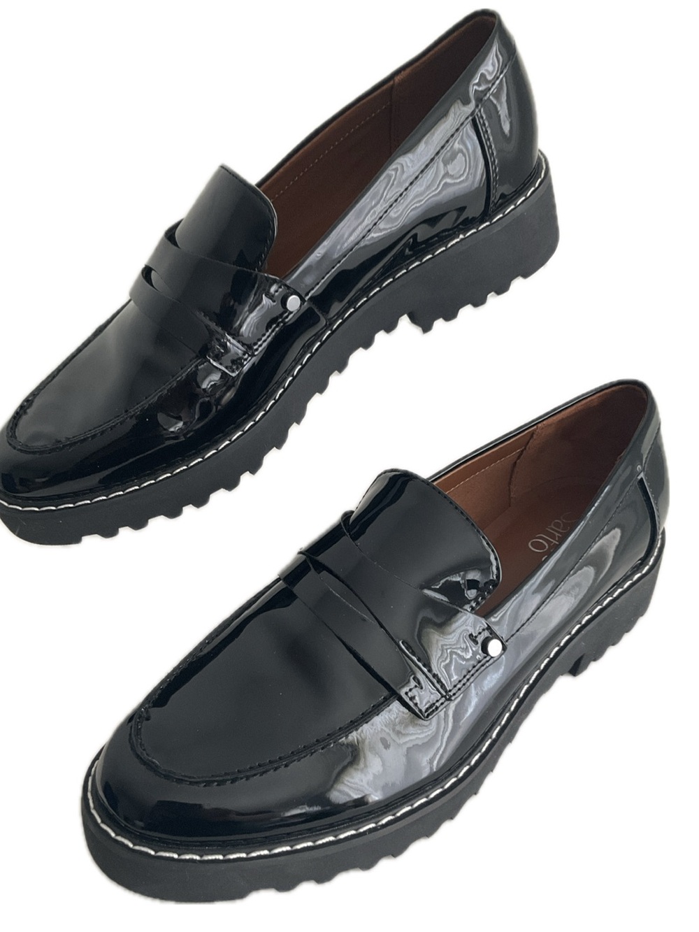 Franco Sarto 7 M Black Patent-Look Lug Sole Loafers